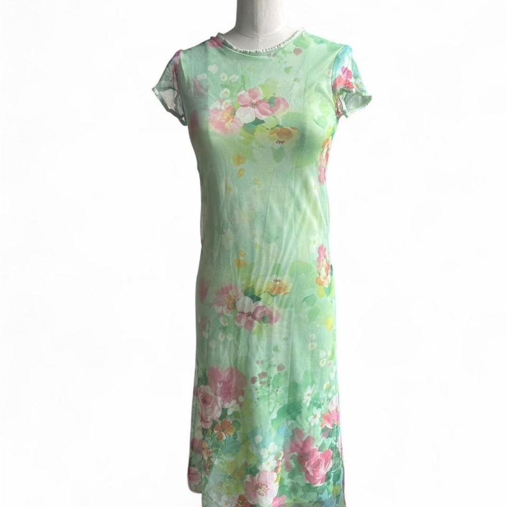 Y2k vintage Floral Green midi Dress